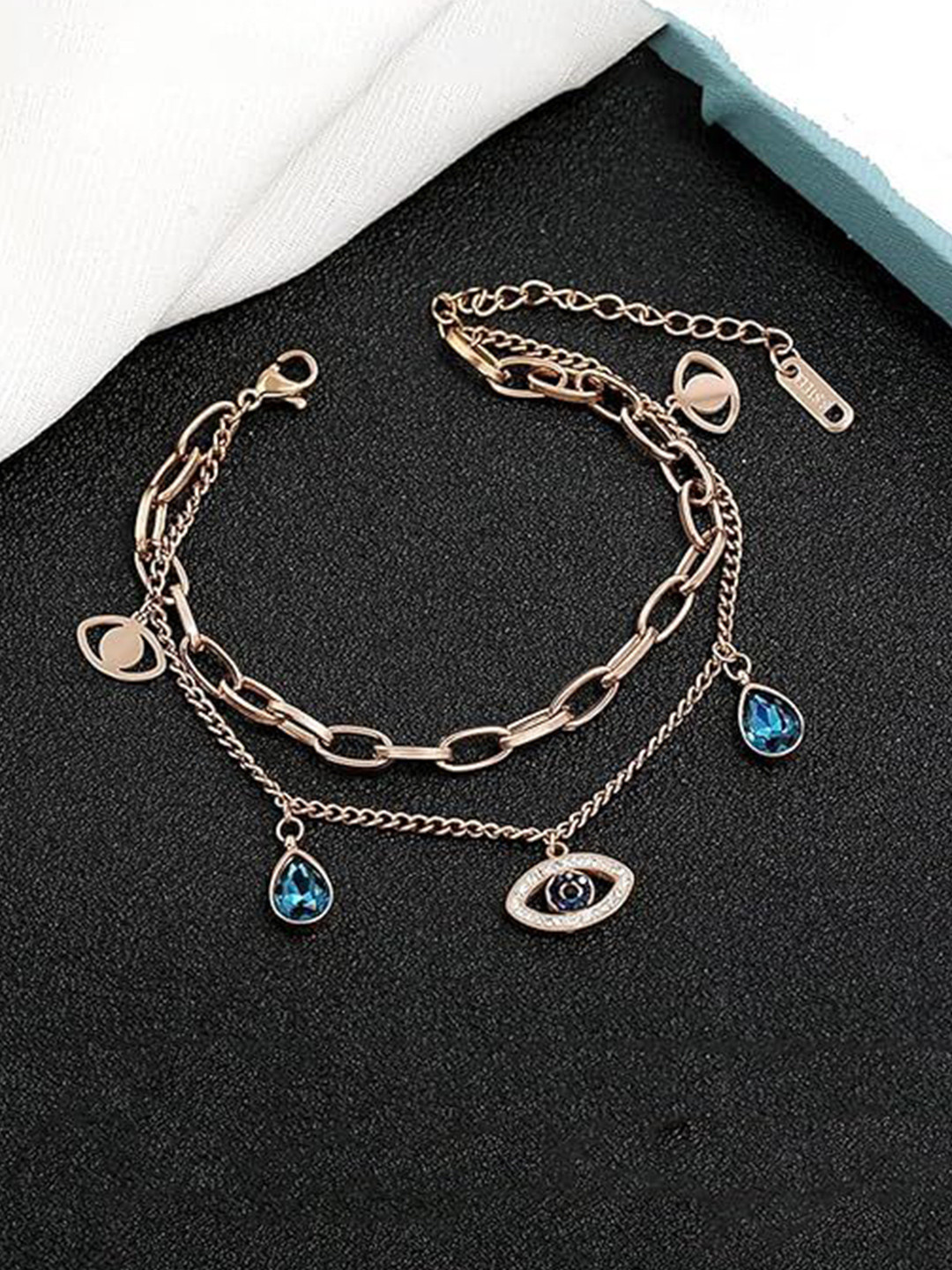 

MEENAZ Women American Diamond Antique Gold-Plated Multistrand Bracelet