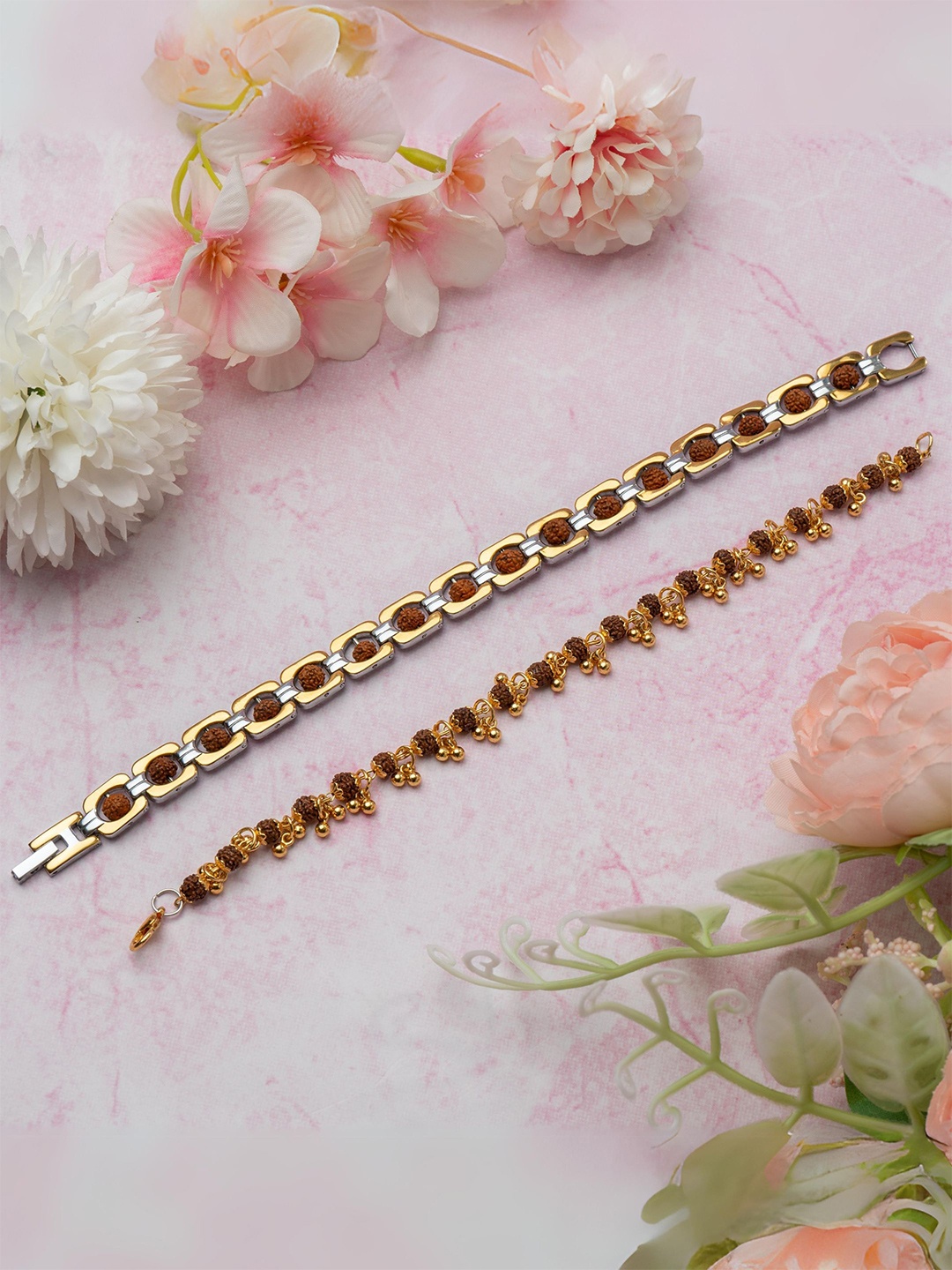 

Japam Gold Plated Elemental + Duotone Rudraksha Bracelet Combo, Brown