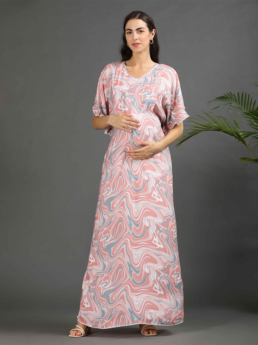 

GOLDSTROMS Floral Print Flared Sleeve Maternity Maxi Dress, Pink