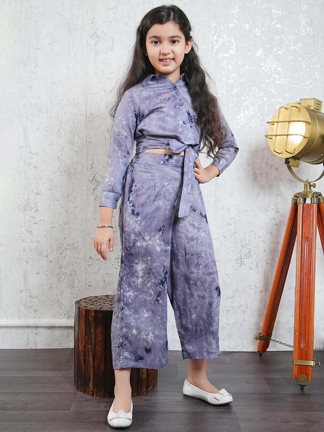 

RANJ Girls Printed Shirt with Palazzos, Grey