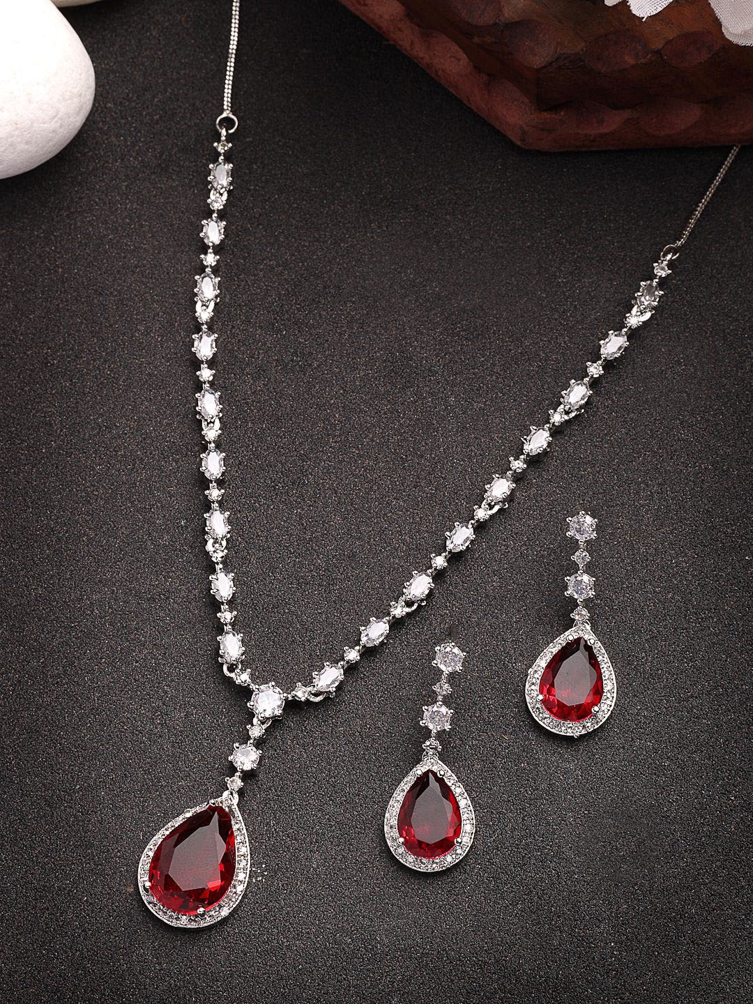 

NVR Girls Sliver-Plated American Diamond Studded Jewellery Set, Silver
