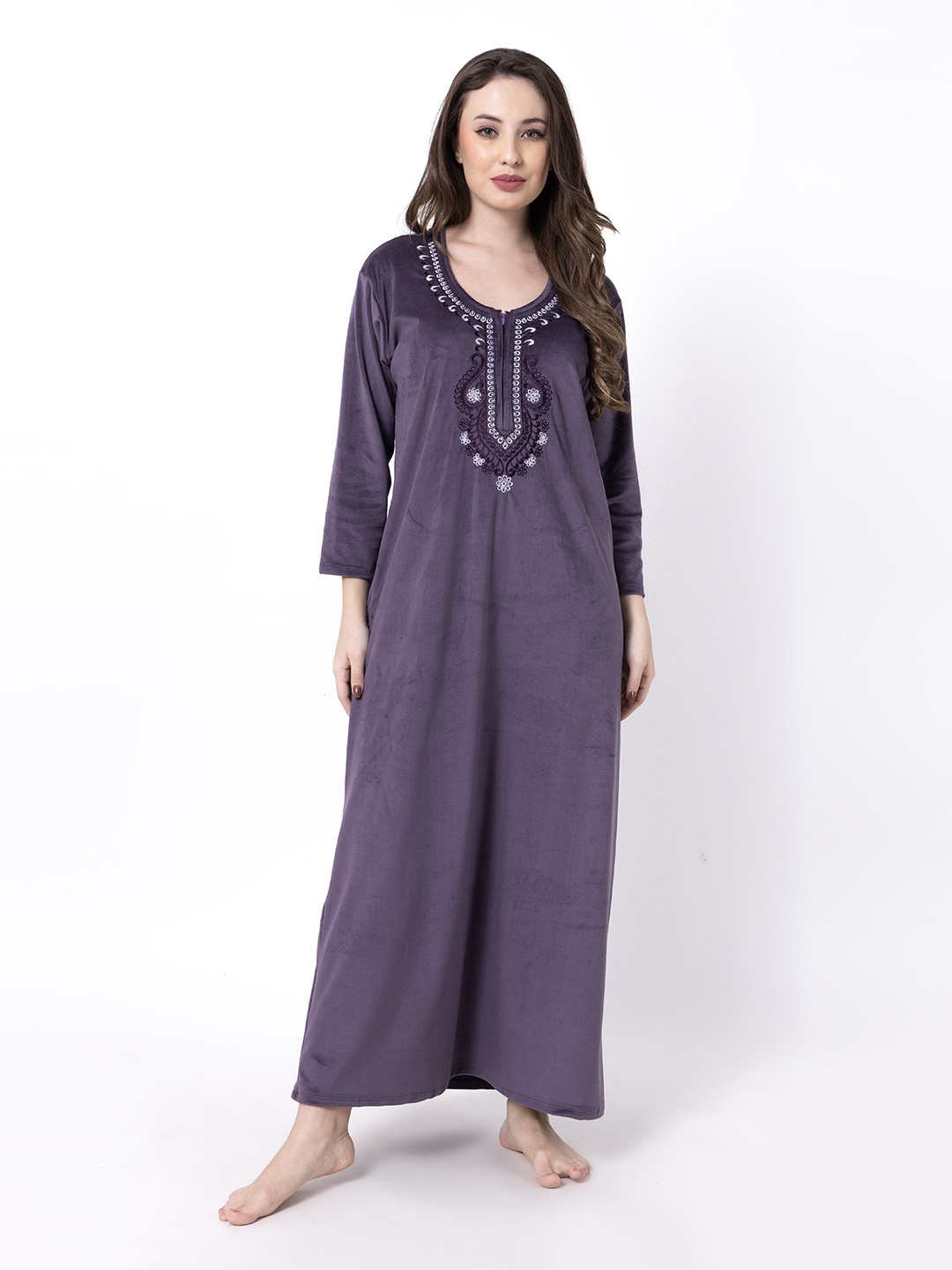 

AVYAY Embroidered Maxi Nightdress, Violet