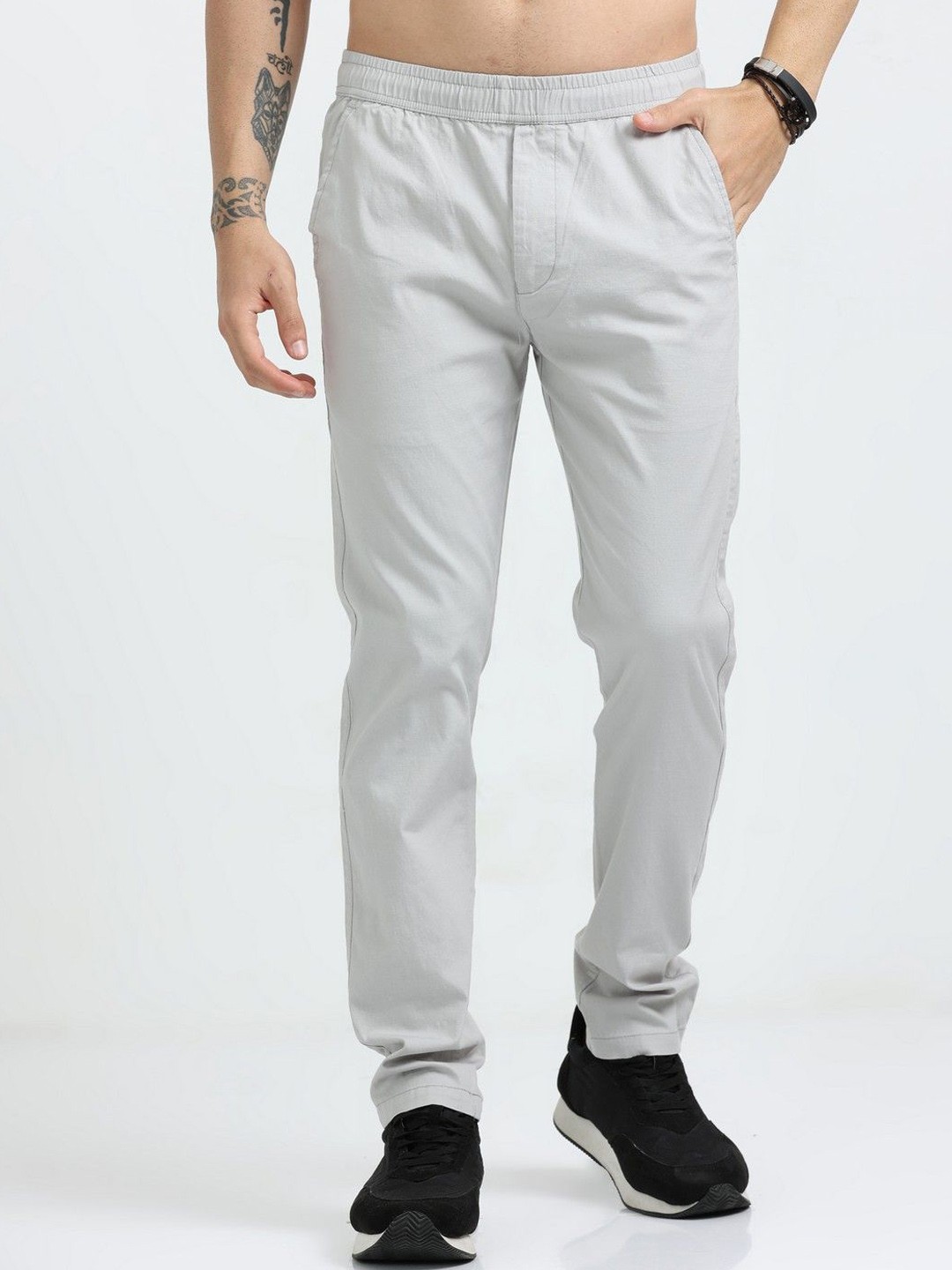 

NEVER NEUD Men Relaxed Comfy Lazy Linen Trousers, Grey
