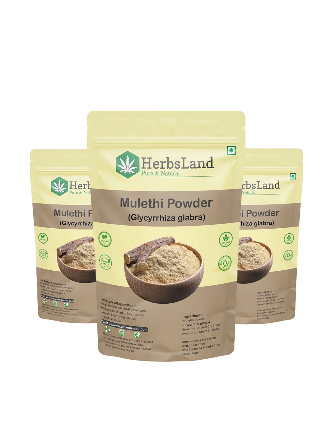 

HerbsLand Set Of 3 Mulethi Face Pack Powder-100g each, Brown