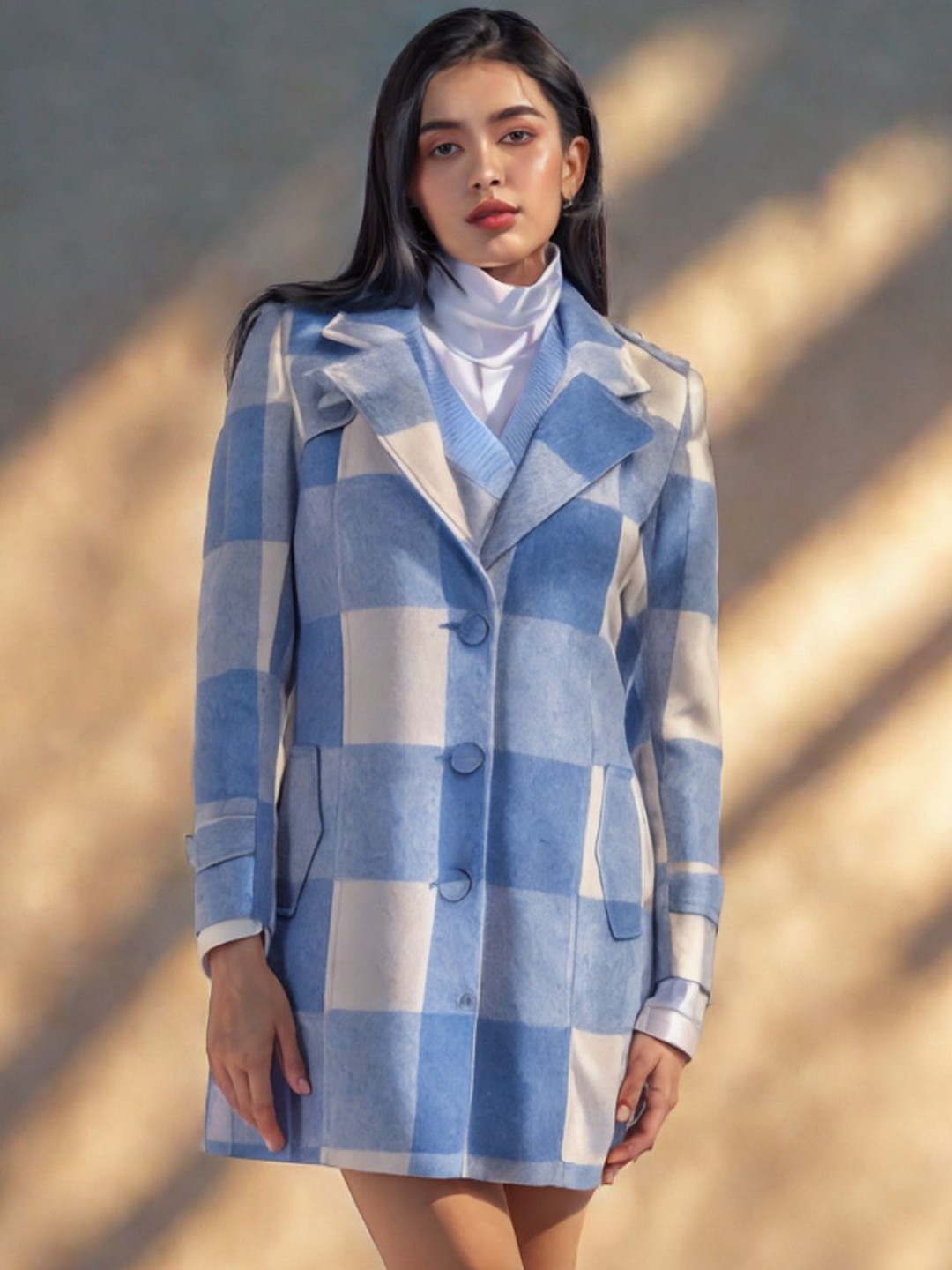 

The Roadster Lifestyle Co Single Breasted Checked Parka Coat, Blue