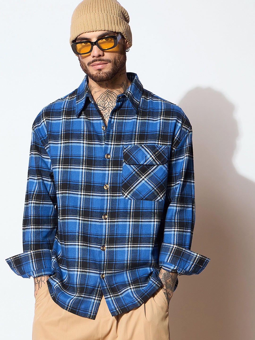 

MASCLN SASSAFRAS Men Opaque Checked Casual Shirt, Blue