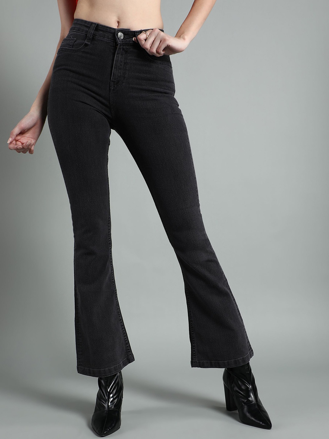 

GUTI Women Bootcut Low Distress High-Rise Stretchable Jeans, Black