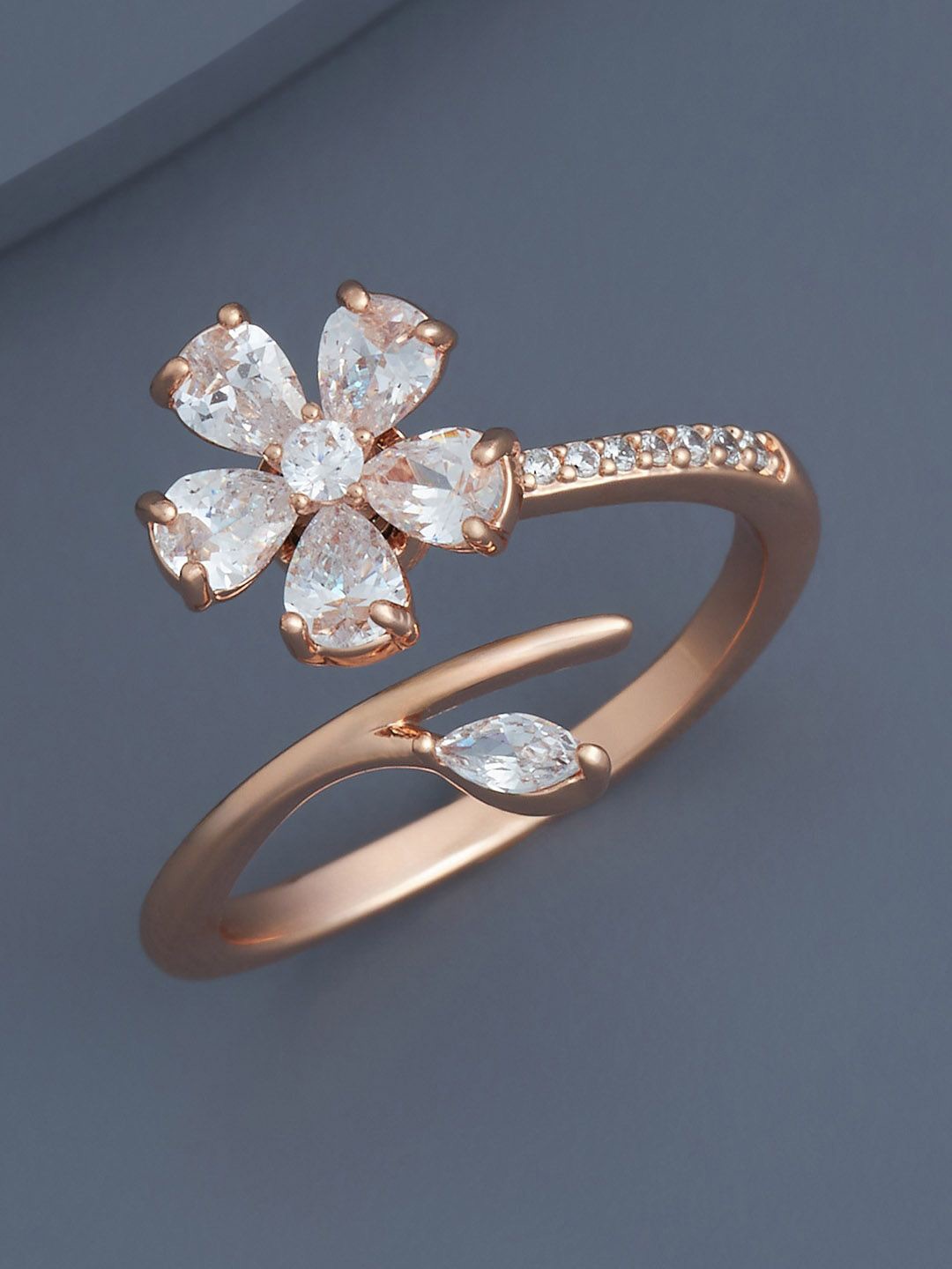 

Kushal's Fashion Jewellery Rose Gold-Plated CZ Studded Adjustable Finger Ring