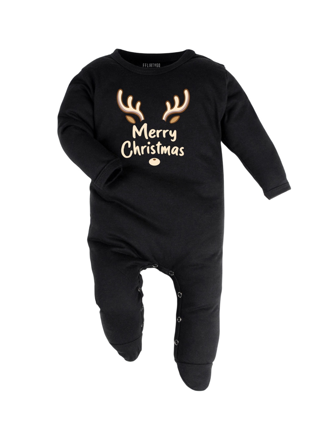 

FFLIRTYGO Christmas Infants Printed Cotton Sleepsuit, Black