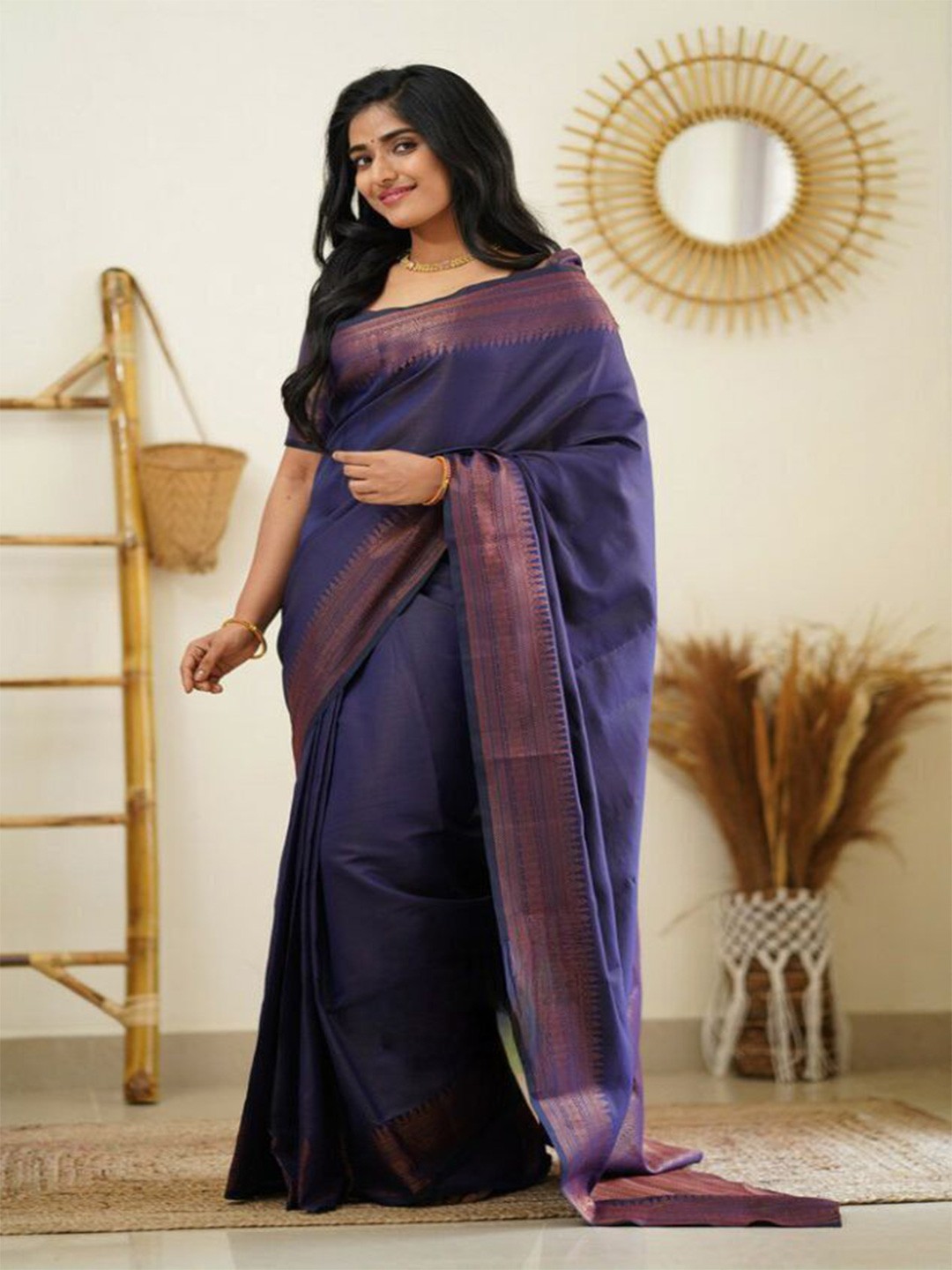 

Jinax Woven Design Zari Pure Silk Banarasi Saree, Blue