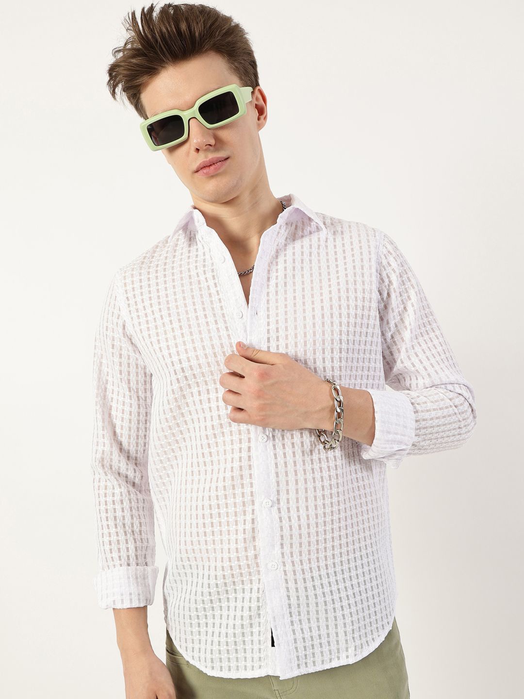 

Thomas Scott Men Premium Spread Collar Textured Solid Slim Fit Casual Shirt, White