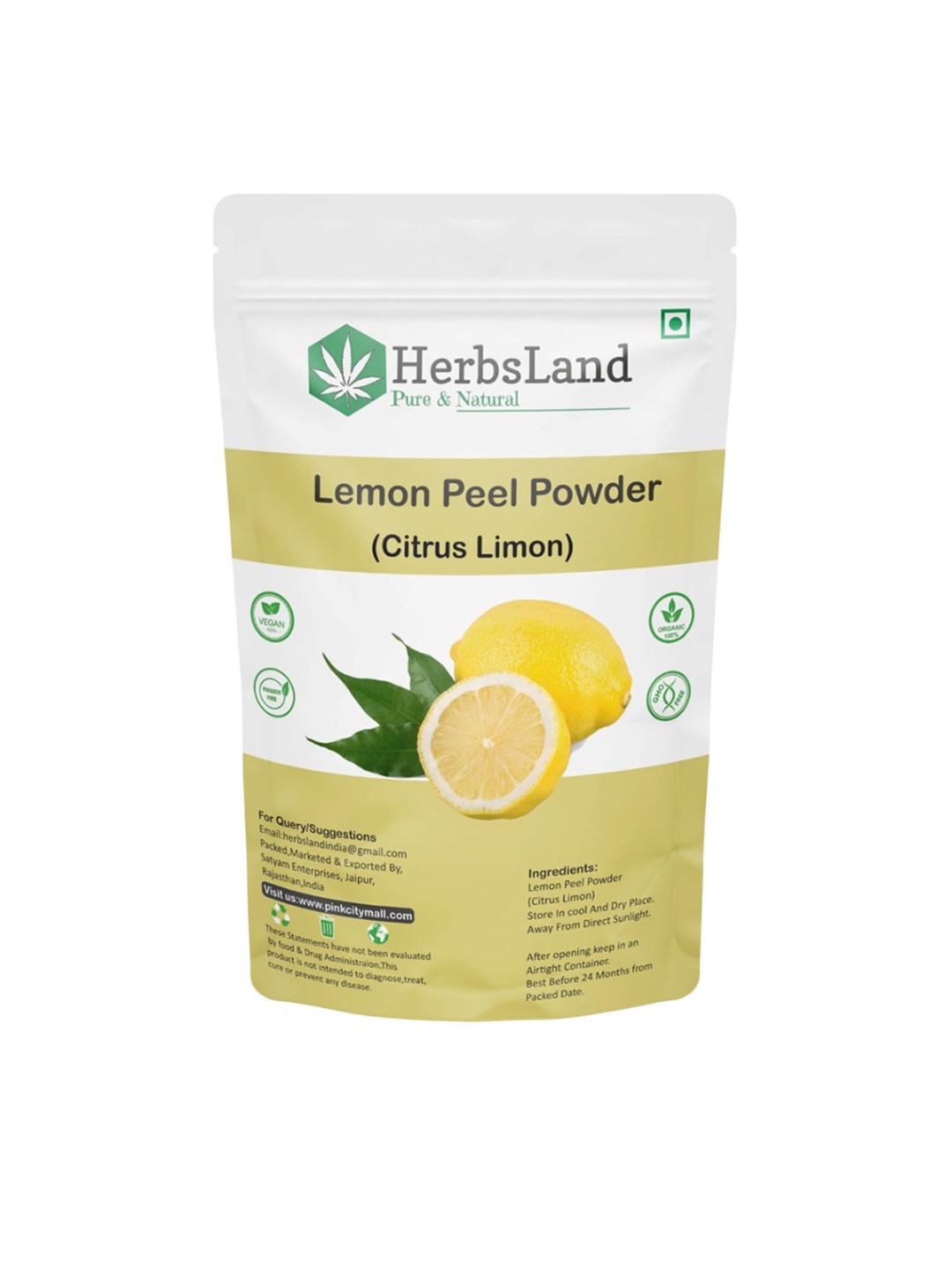 

HerbsLand Lemon Peel Powder Face Pack For Detox & Deep Cleansing - 100 g, Beige