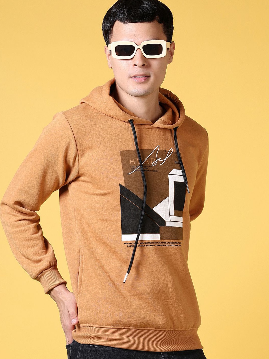 

V-Mart Men Printed Hooded Sweatshirt, Tan