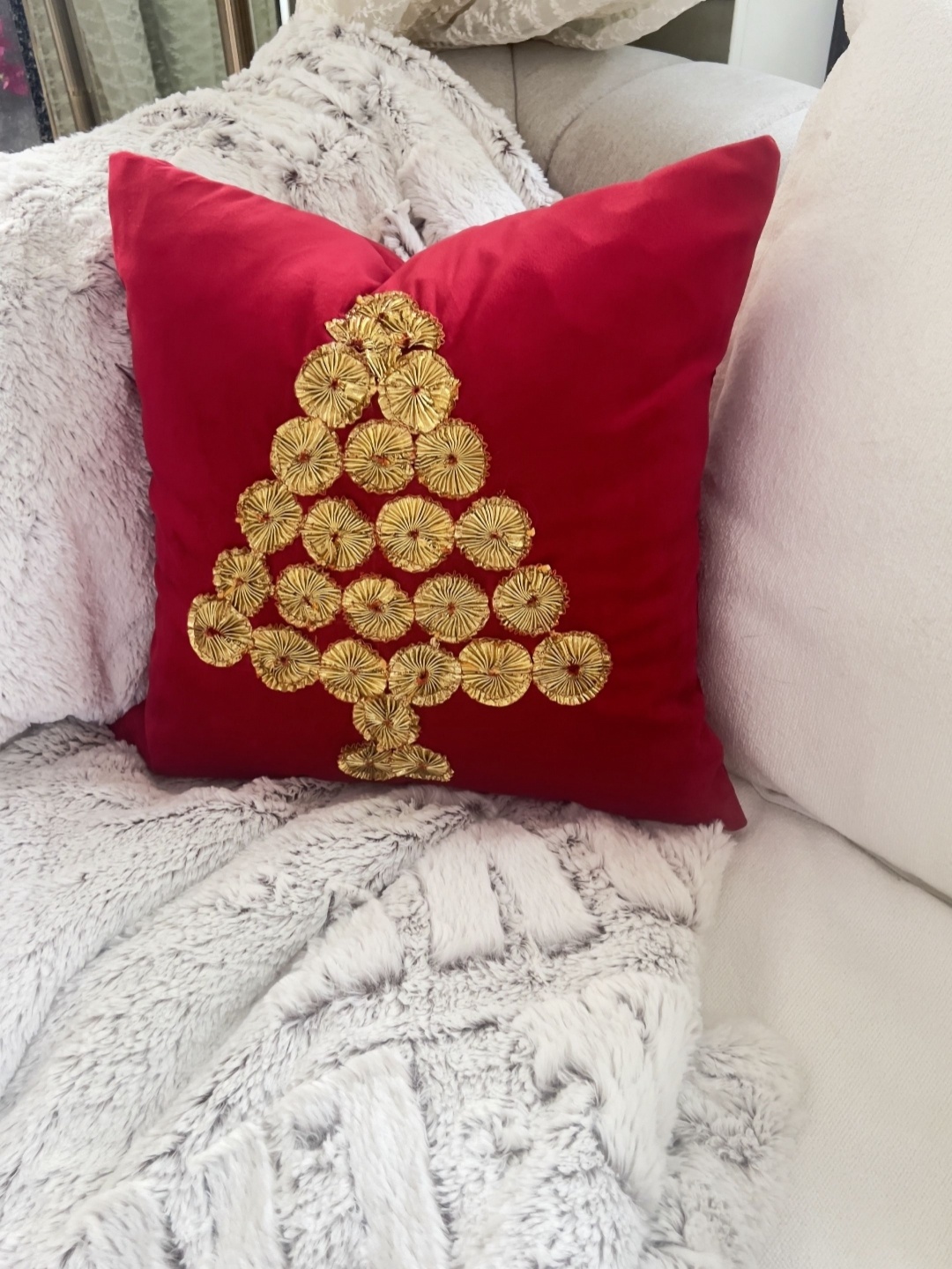 

THROWPILLOW Red & Gold-Toned Embellished Velvet Rectangle Cushion Covers