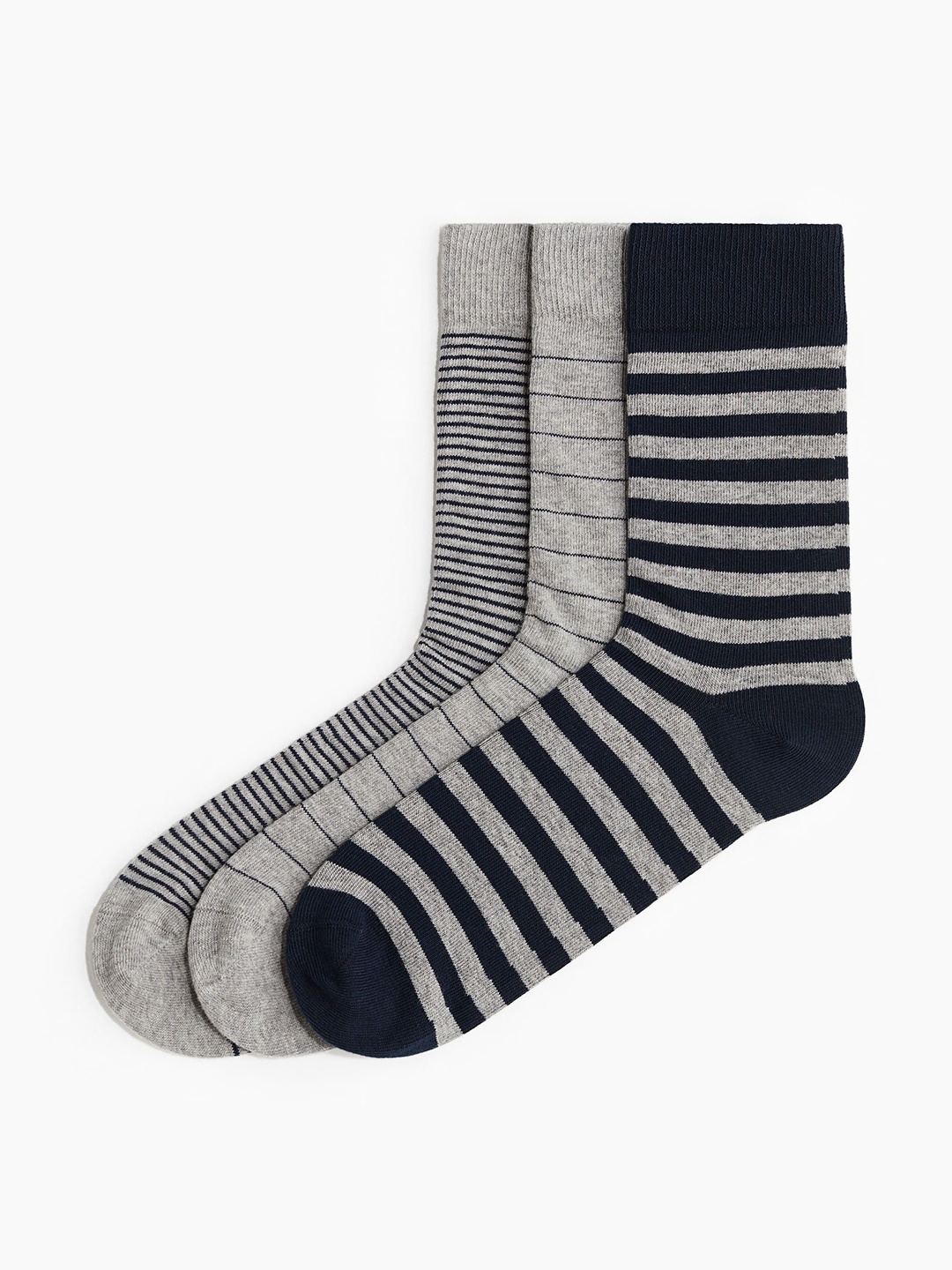 

H&M Men Pack Of 3 Striped Socks, Grey