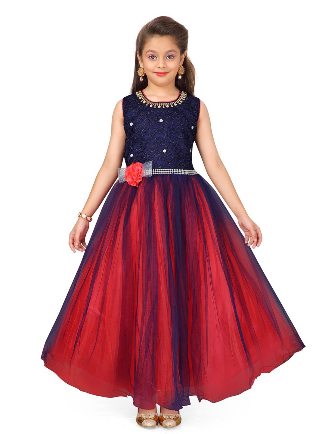 

HERE&NOW Net Fit & Flare Maxi Dress, Red