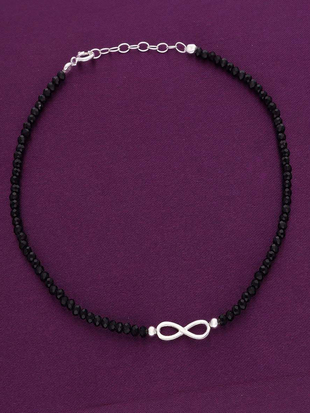 

KAI JEWEL Rhodium-Plated Artificial Stones Anklet, Black