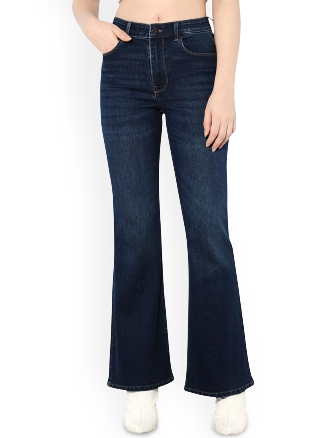 

FASHIONFIBRE Women Comfort Bootcut High-Rise Light Fade Stretchable Jeans, Blue