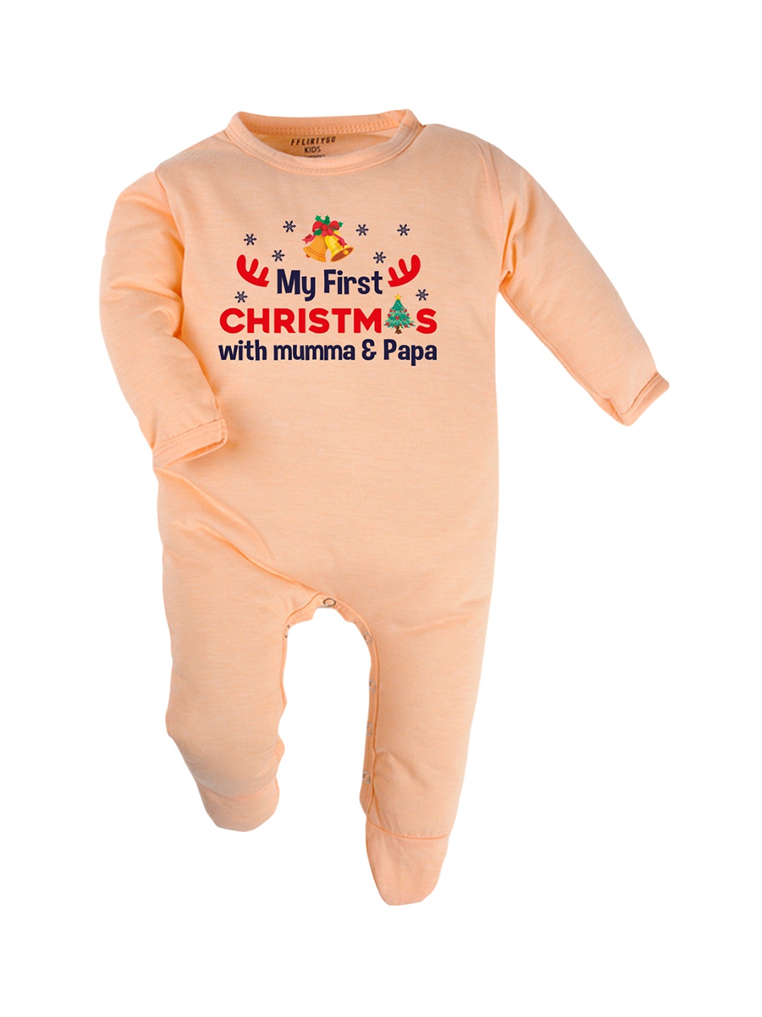 

FFLIRTYGO Kids Printed Cotton Sleepsuit, Peach