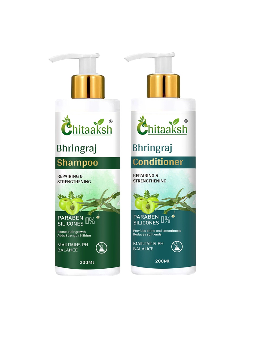 

Chitaaksh Set Of 2 Bhringraj Shampoo & Conditioner - 200 ml Each, White