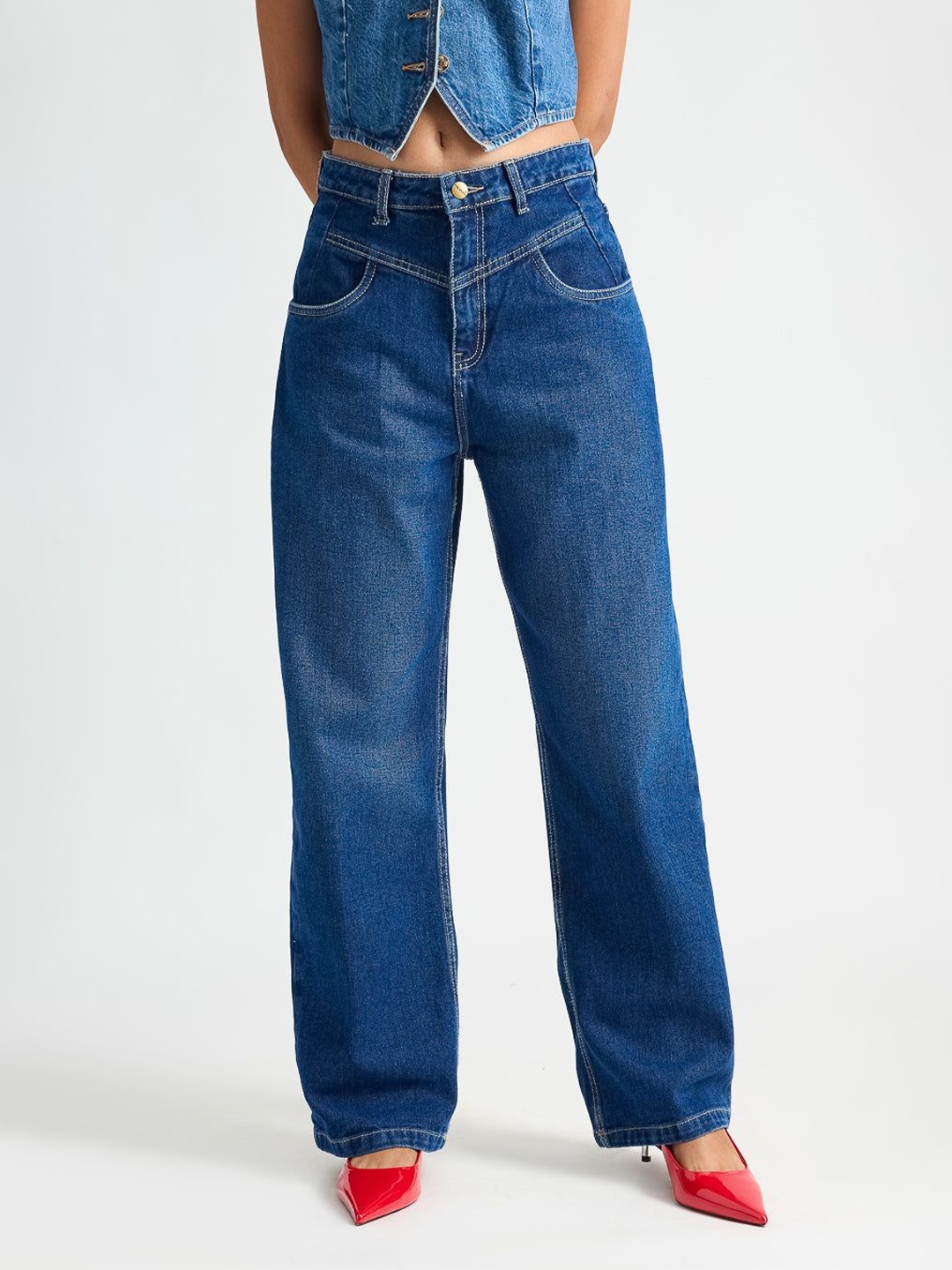 

FREAKINS Women Jean Straight Fit High-Rise Light Fade Jeans, Blue