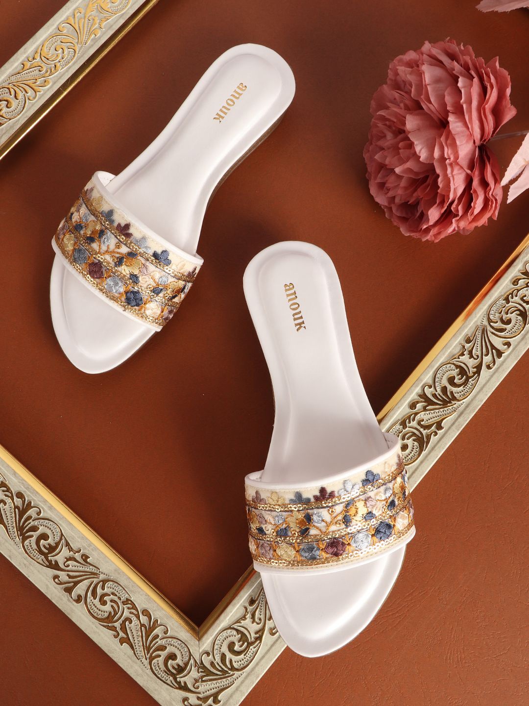 

Anouk Women Printed Party Open Toe Flats, White