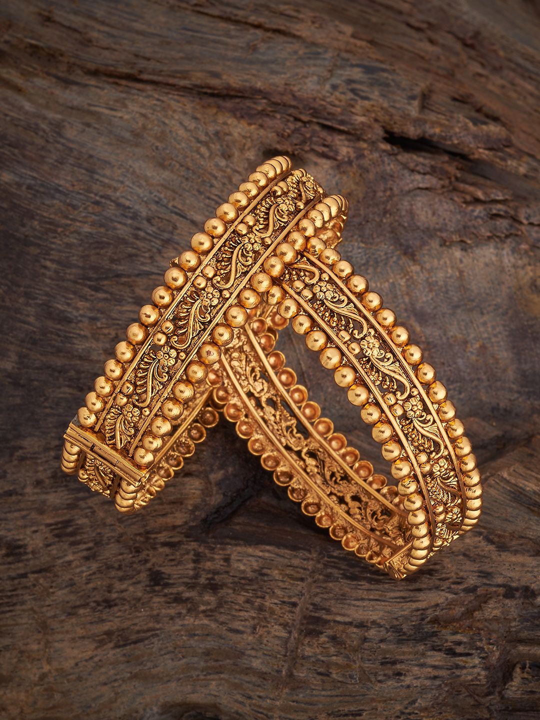 

Kushal's Fashion Jewellery Set Of 2 Gold-Plated Antique Bangles