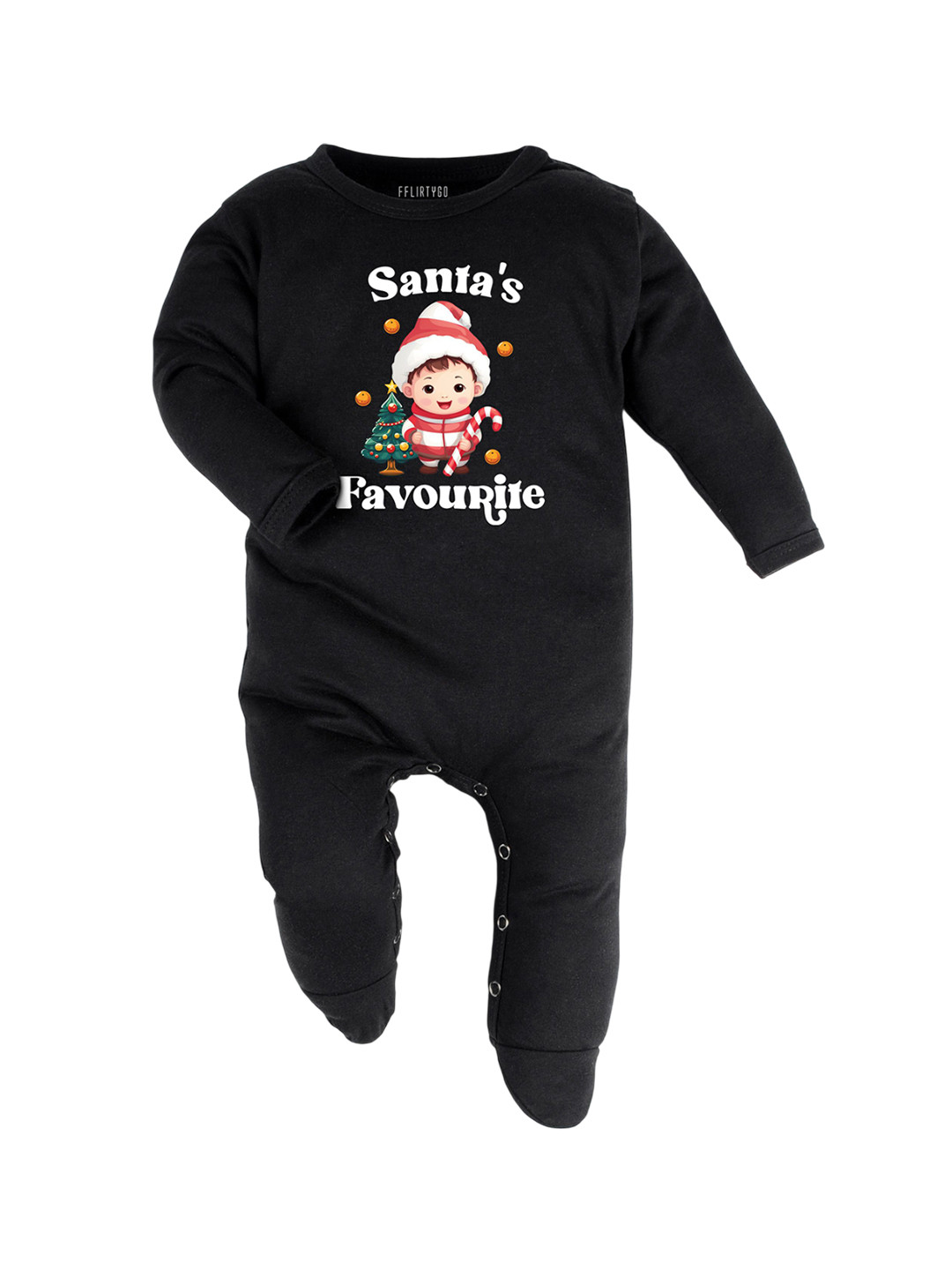 

FFLIRTYGO Kids Printed Cotton Sleepsuit, Black