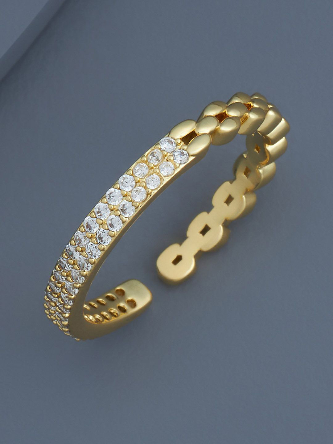 

Kushal's Fashion Jewellery Gold Plated CZ Stone Studded Adjustable Finger Ring