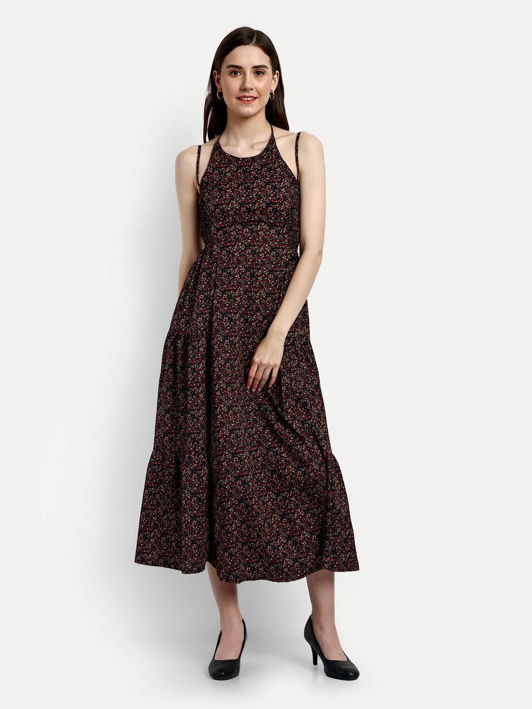 

Oh Rare Floral Print Fit & Flare Maxi Dress, Black