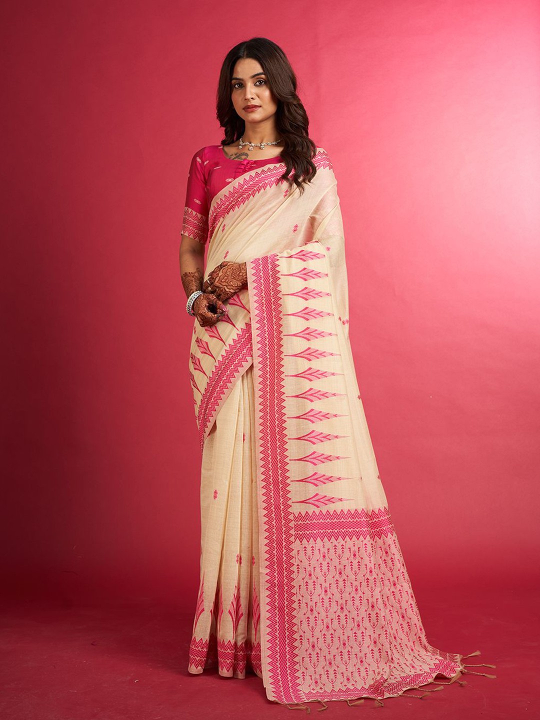 

SARHA Woven Design Silk Cotton Saree, Pink