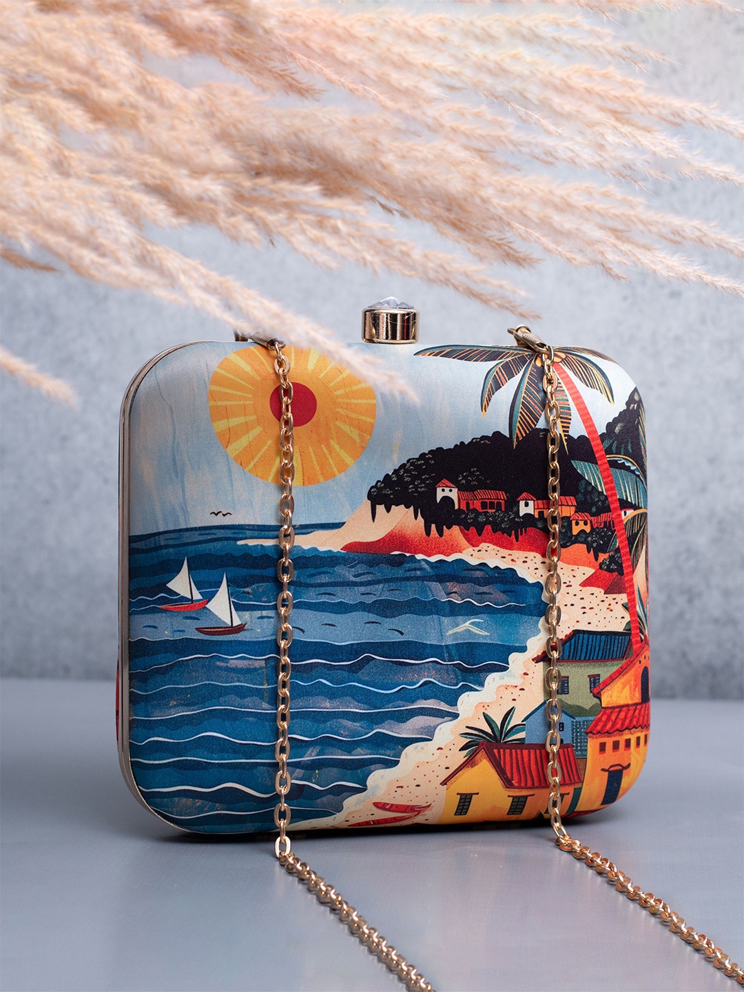 

ARTKLIM Printed Box Clutch, Blue