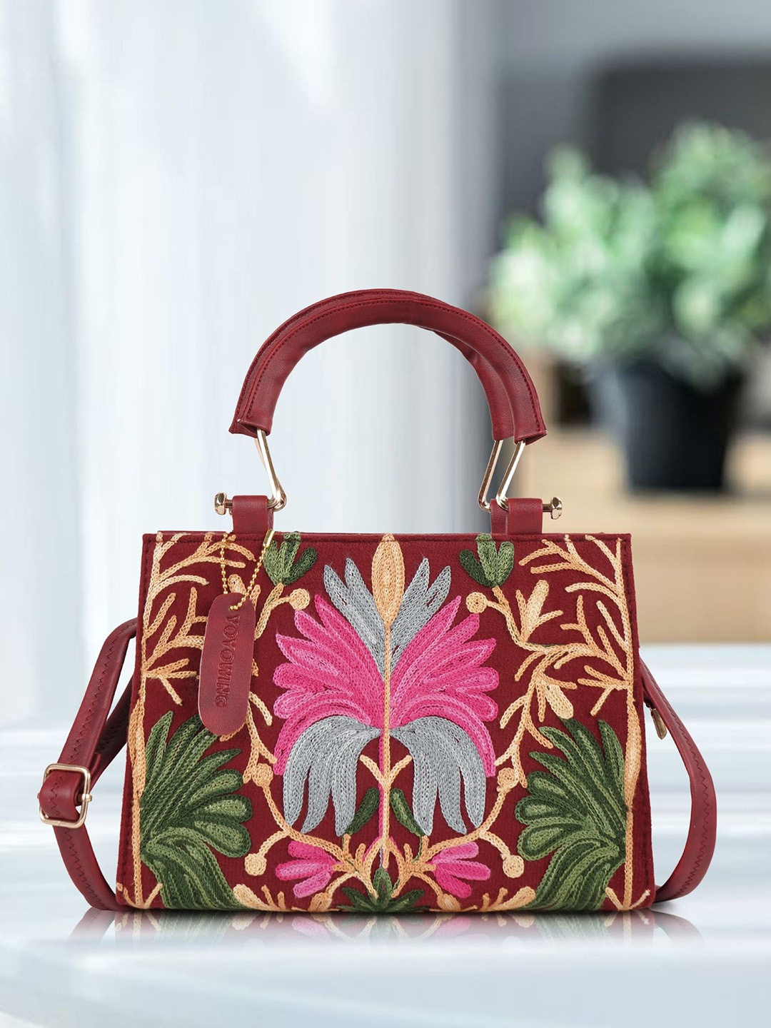 

YOYOWING Colourblocked Structured Tote Bag, Maroon