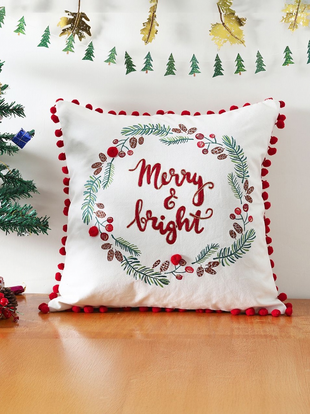 

Ratan Cart White & Red Embroidered Square Cushion Covers
