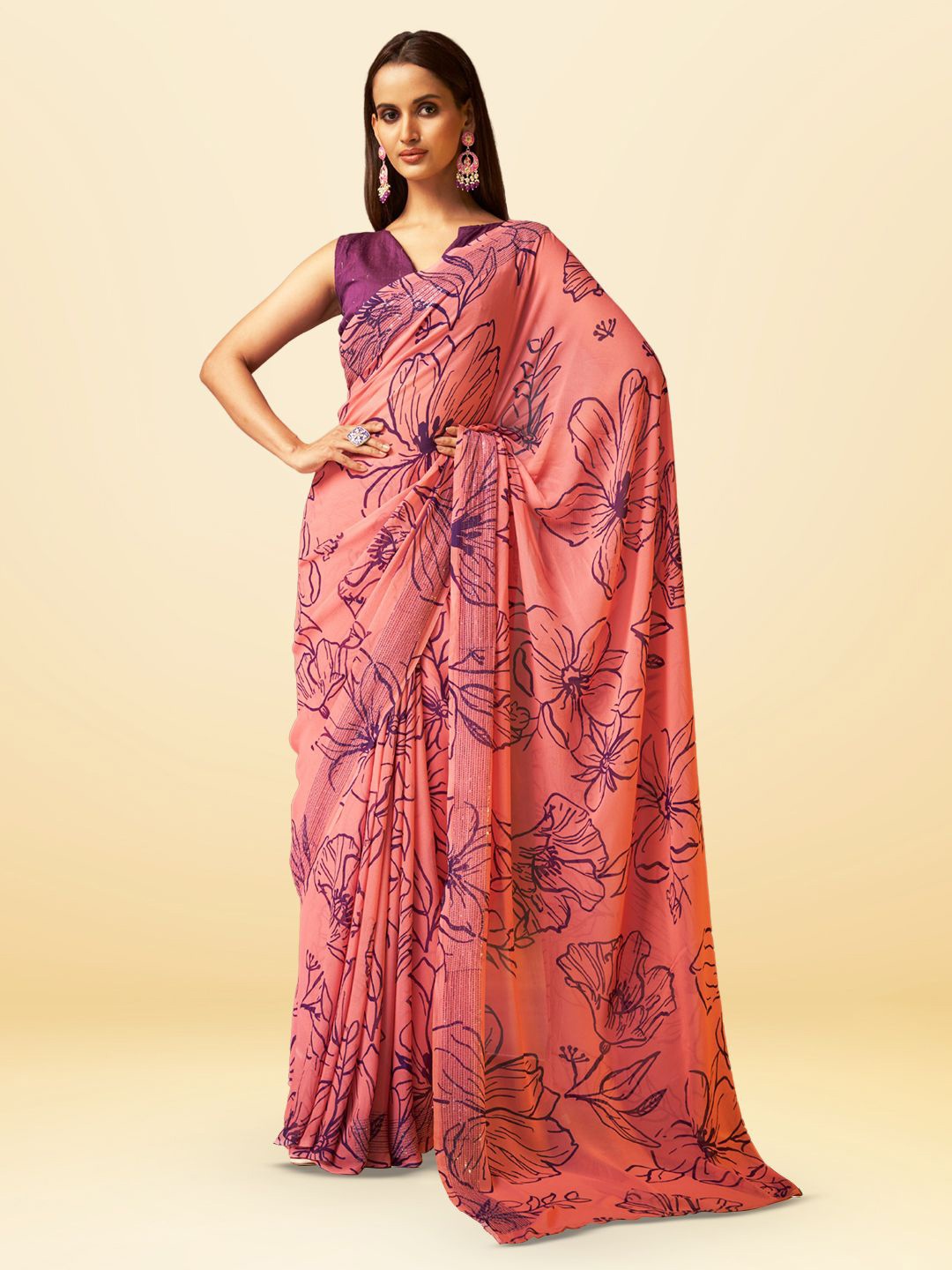 

SARHA Pure Georgette Saree, Pink