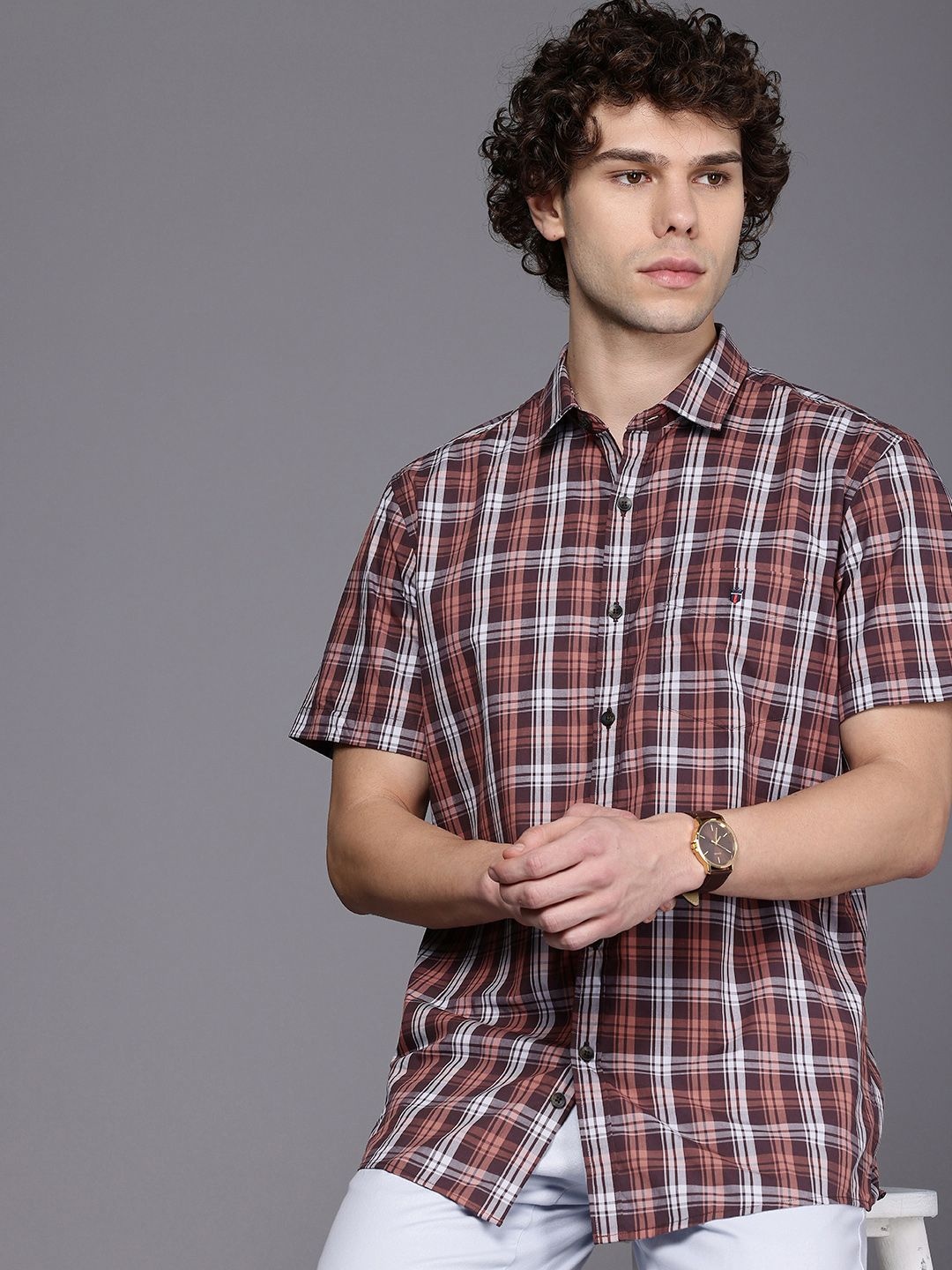 

Louis Philippe Sport Slim Fit Checked Pure Cotton Casual Shirt, Maroon