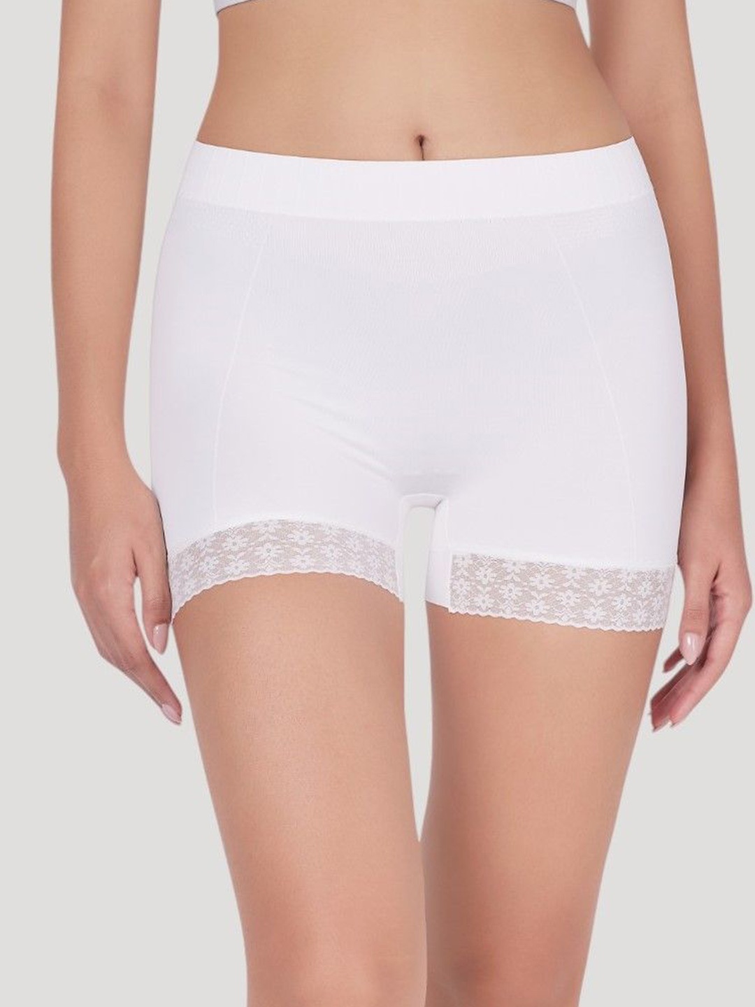 

PLUMBURY Women Seamless Mid Rise Boyshort Briefs, White