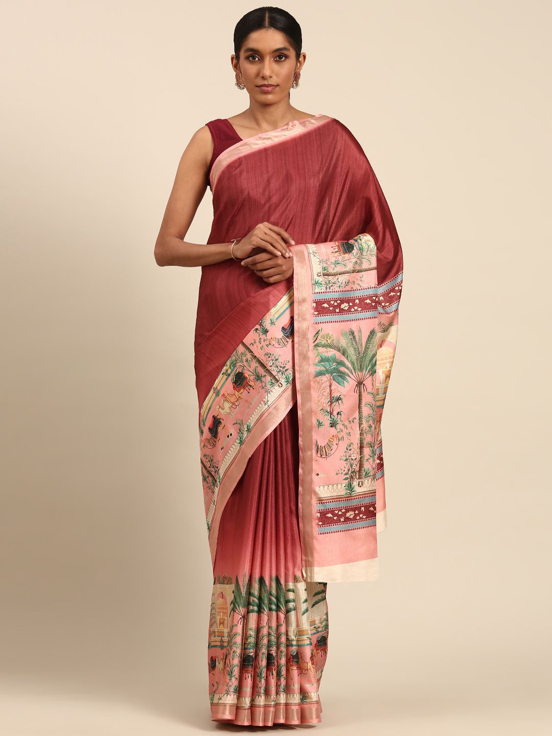 

Fashion Petals Ethnic Motifs Tussar Saree, Pink