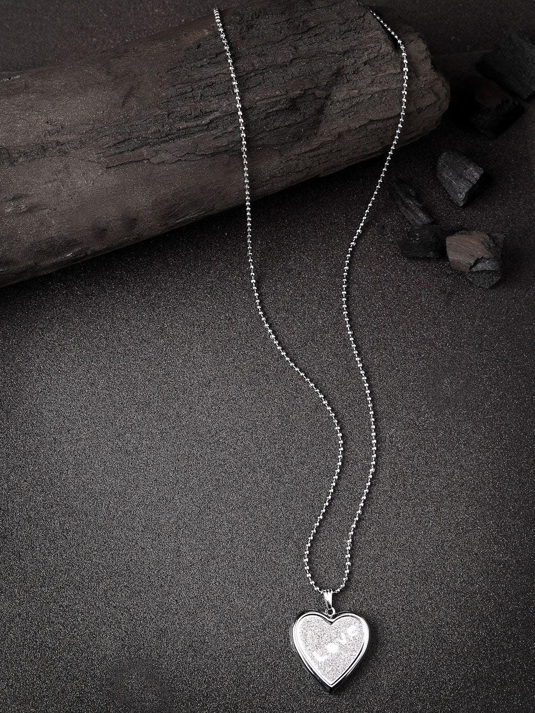 

NVR Rhodium-Plated Heart Shaped Pendants with Chains, Silver