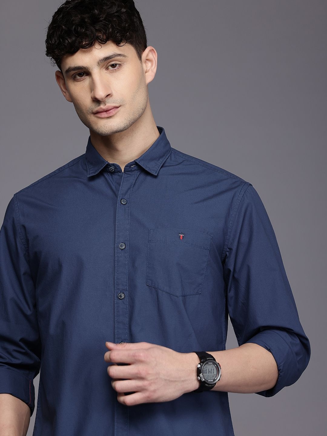 

Louis Philippe Jeans Slim Fit Pure Cotton Casual Shirt, Navy blue