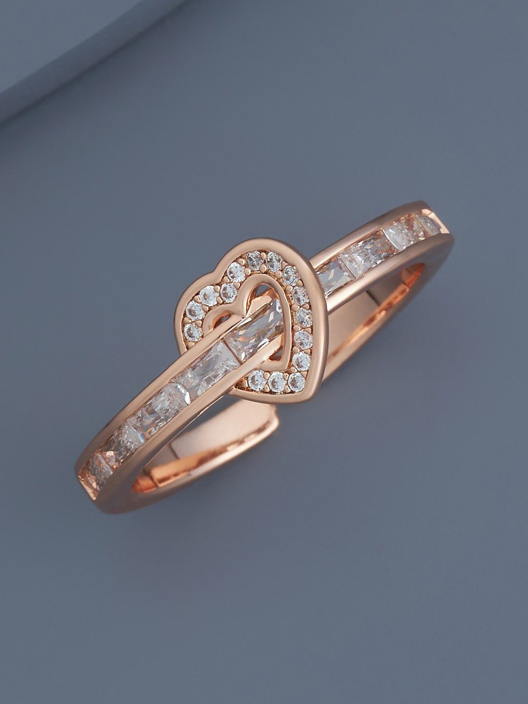 

Kushal's Fashion Jewellery Rose Gold-Plated CZ Studded Adjustable Finger Ring