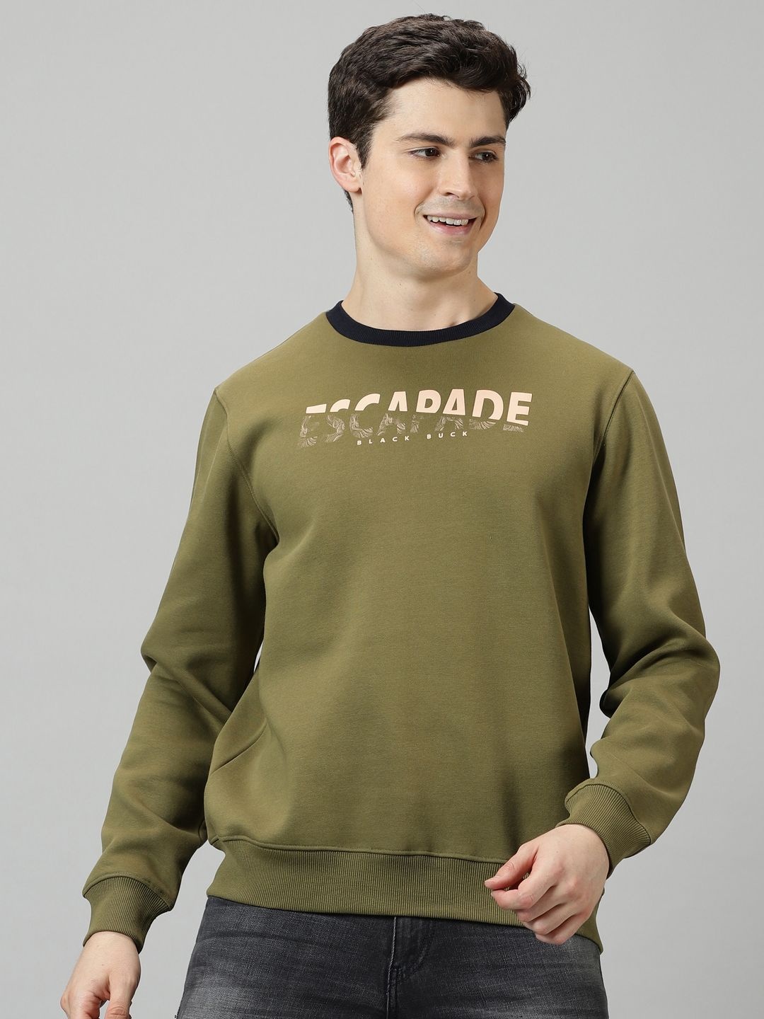 

BLACK BUCK Men Printed Sweatshirt, Olive