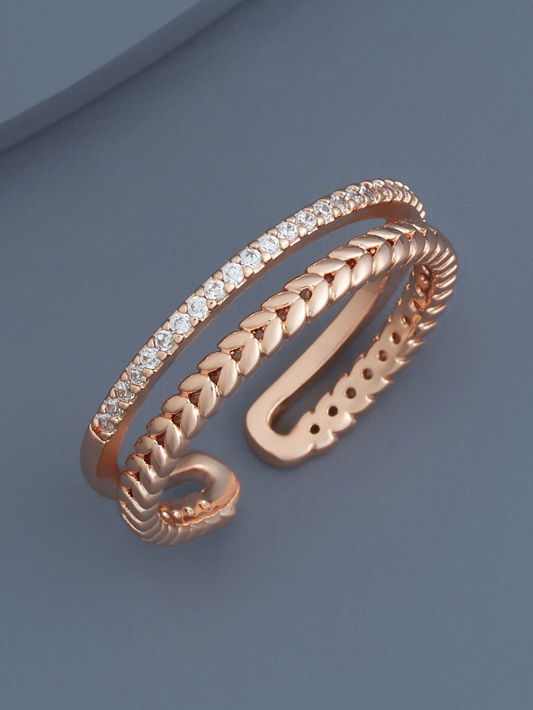 

Kushal's Fashion Jewellery Rose Gold-Plated CZ-Studded Adjustable Finger Ring