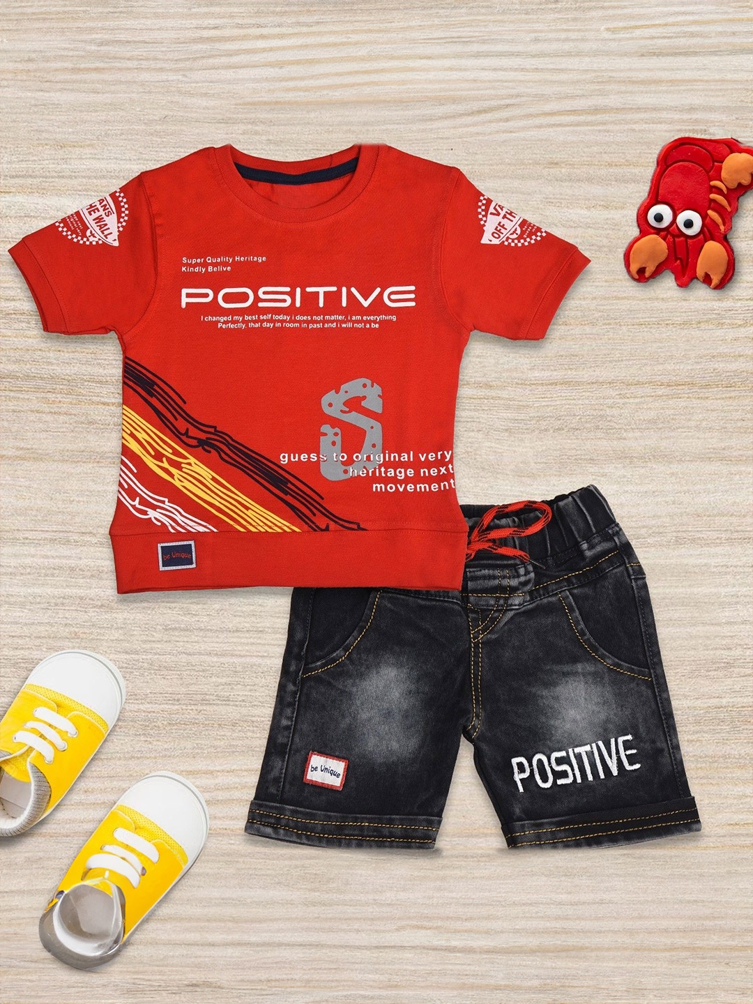 

BAESD Boys Printed T-shirt with Shorts, Red
