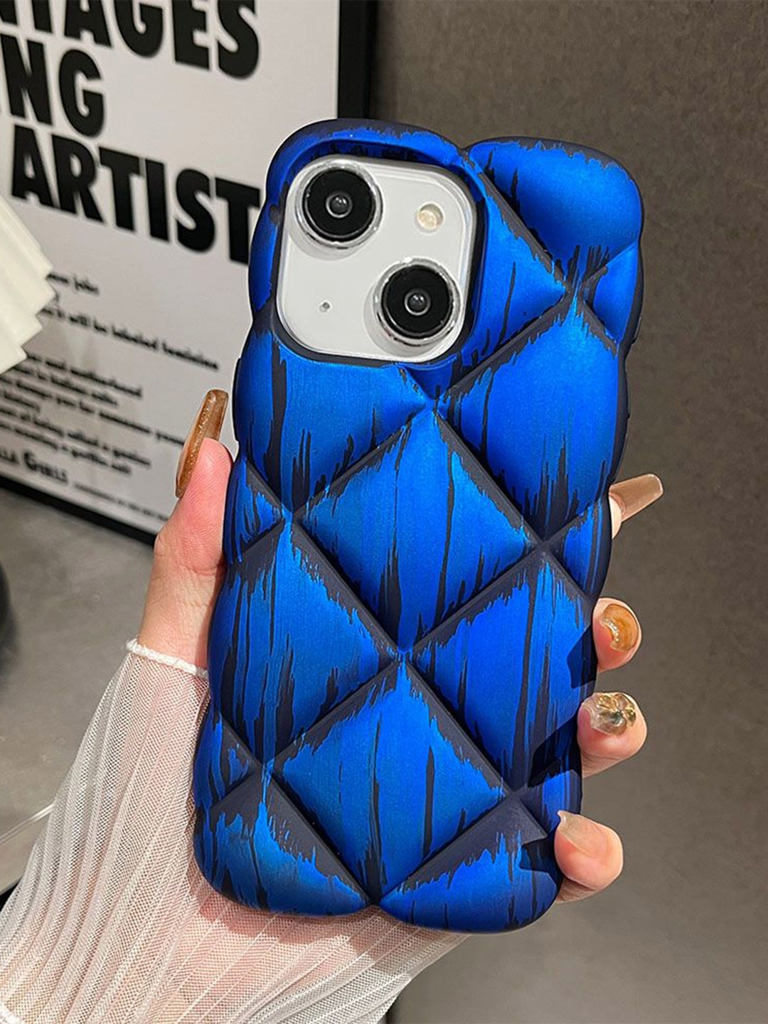 

Luxury Kase Geometric Printed iPhone 14 Plus Back Case Mobile Accessories, Blue