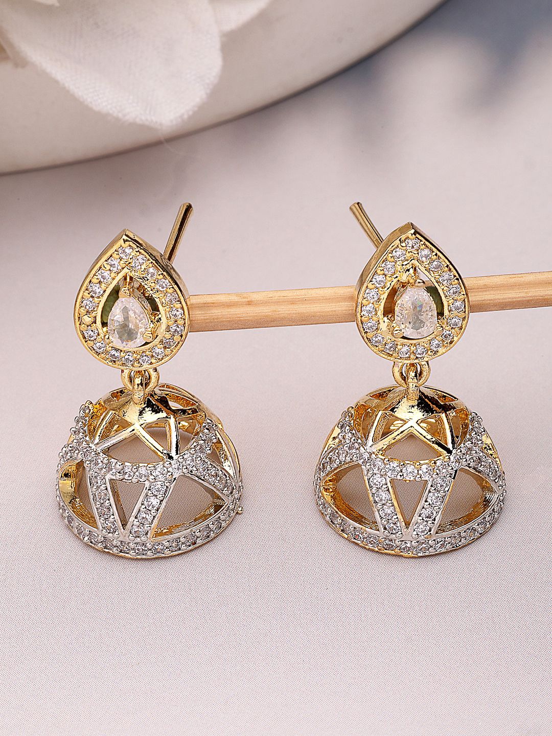 

NVR Contemporary Jhumkas Earrings, Gold