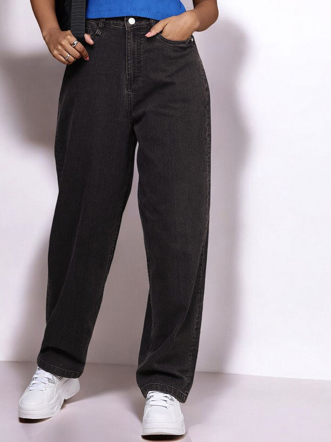 

GUTI Women Wide Leg High-Rise Stretchable Jeans, Black