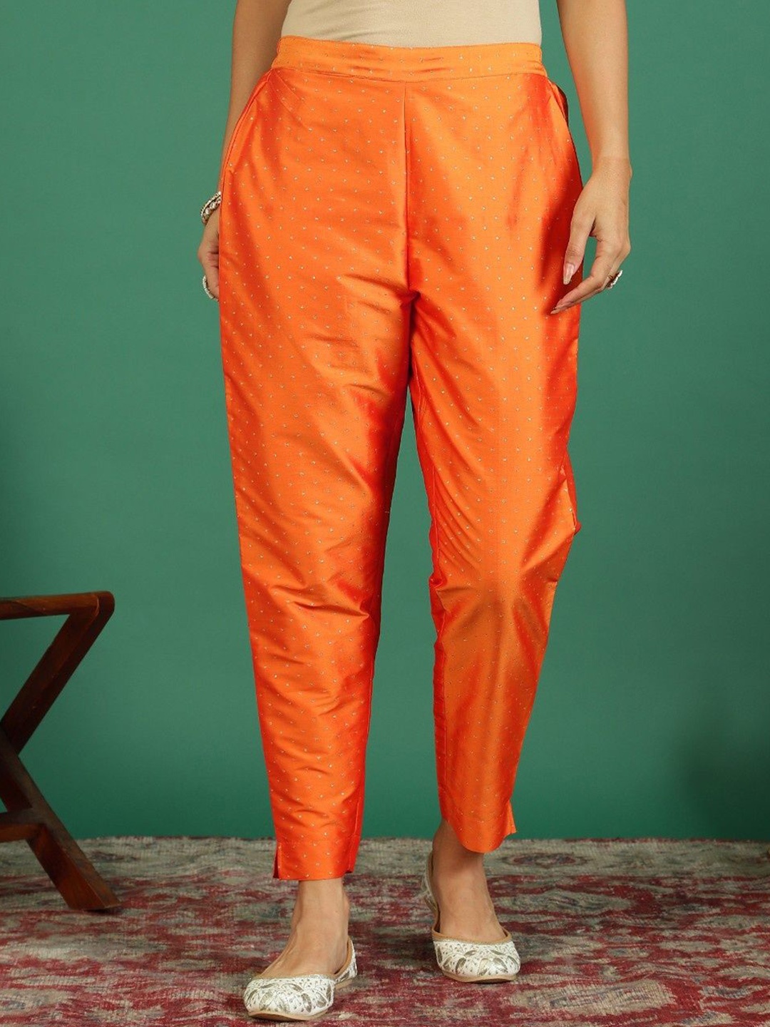 

Sangria Self-Design Regular Trousers, Orange