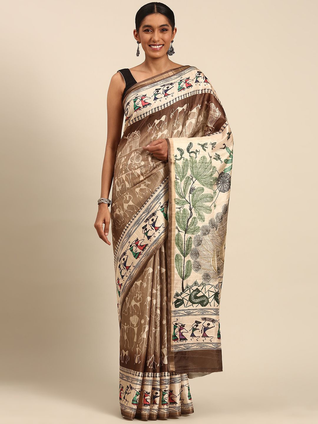 

Fashion Petals Ethnic Motifs Tussar Saree, Khaki