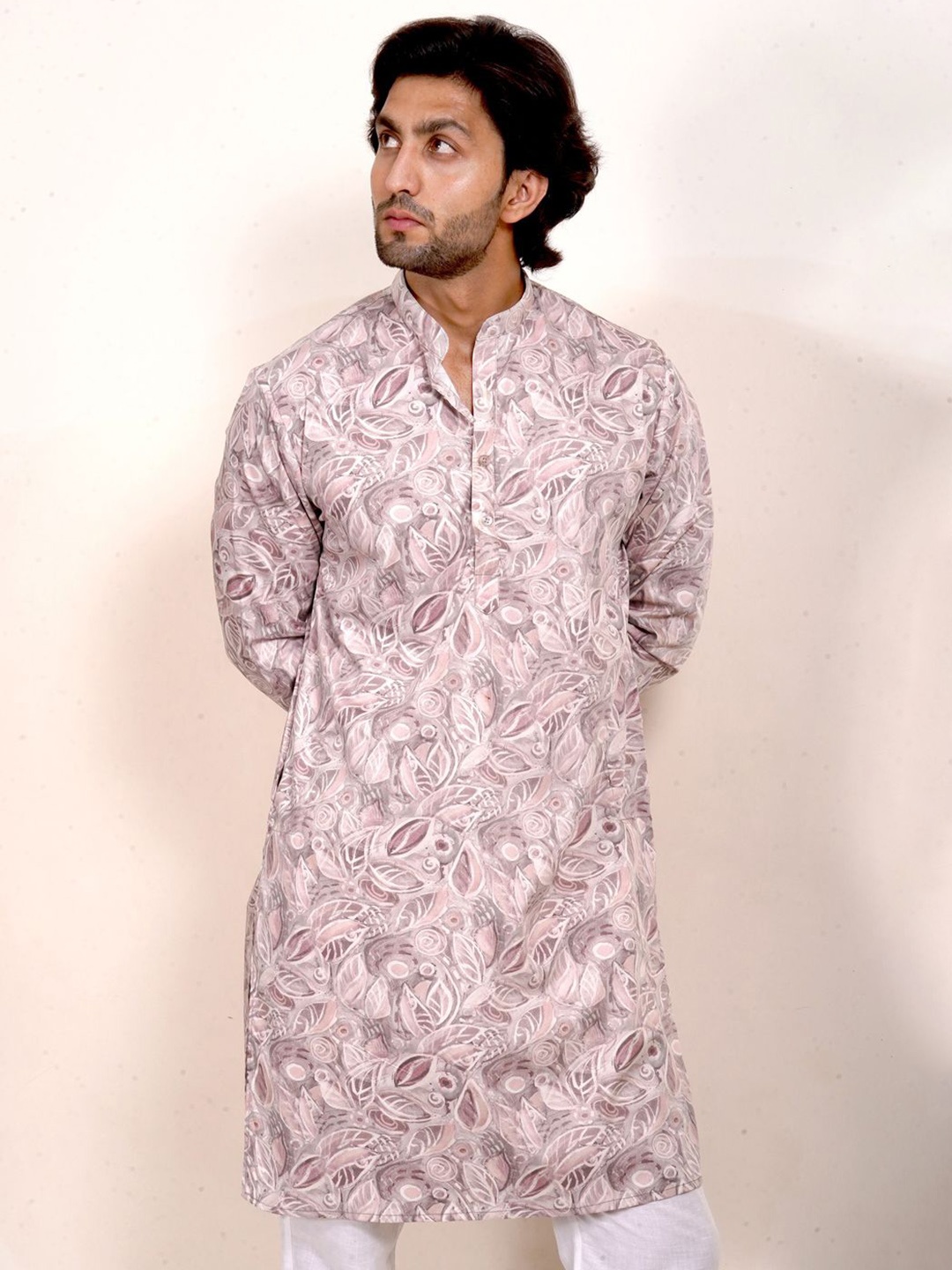 

The Kurta Studio Men Tribal Flared Sleeves Thread Work Pathani Kurtas, Grey